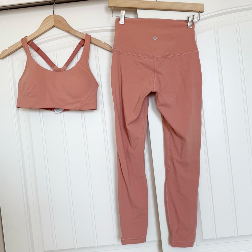 Lululemon Align HR 25" legging with matching all powered up bra - pink savannah
